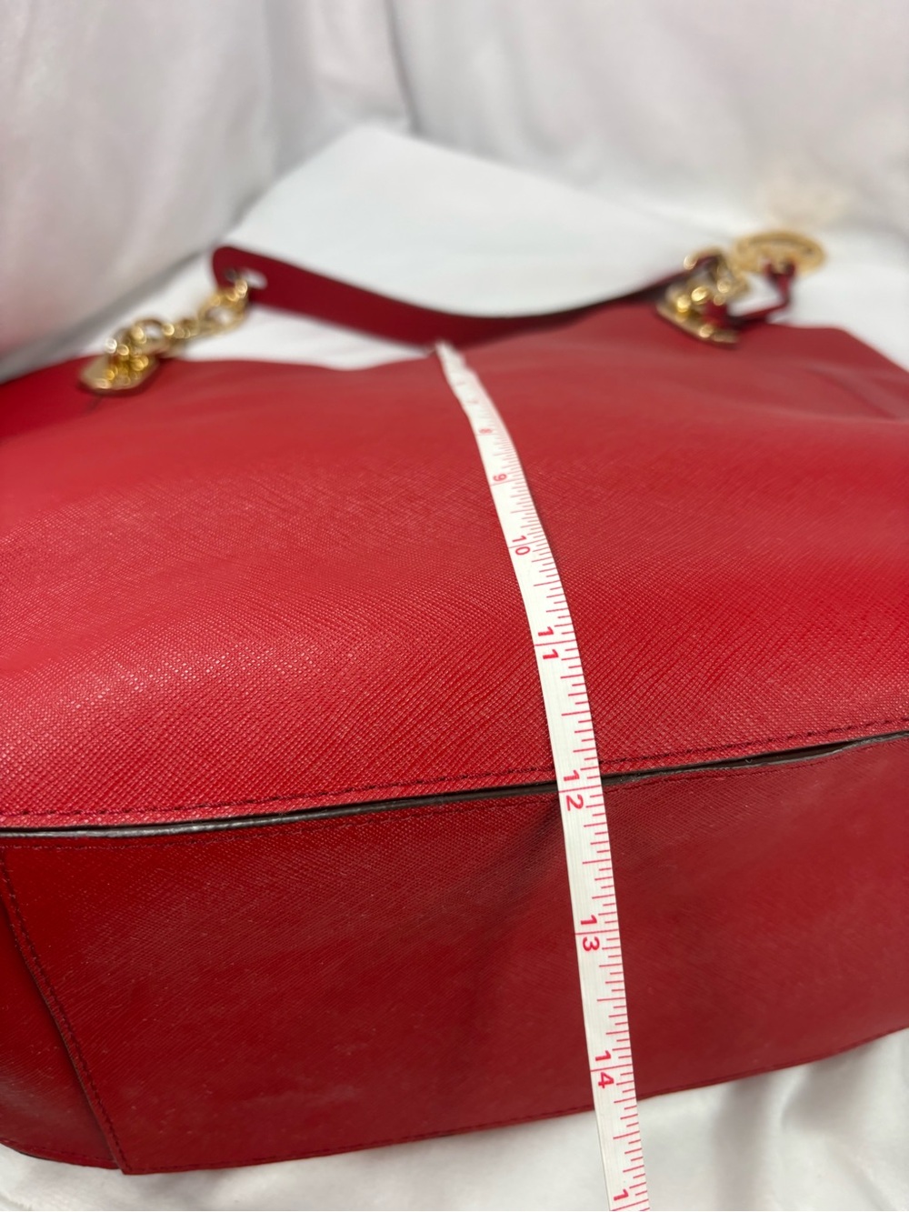 Michael Kors Large Jet Set Chain Tote Bag Red Saffiano Leather Gold Hardware - Picture 12 of 13